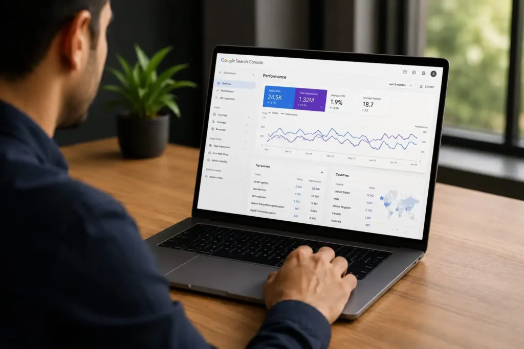 AI SEO Agency analyzing website performance and search analytics